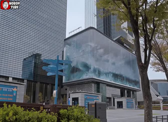 Video :A stunning and enormous virtual wave on a building's front (South Korea)